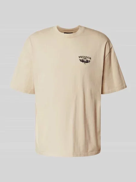 T-shirt o kroju oversized z wyhaftowanym logo model ‘Hamker’ Pegador beżowa