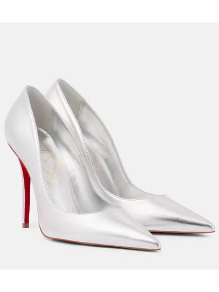 Pantofi cu toc Christian Louboutin din piele argintiu