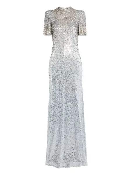 Maksi sukienka maxi Jenny Packham garniturowa srebrna