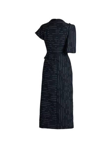 Rochie midi Erdem cu dungi drapată albastru