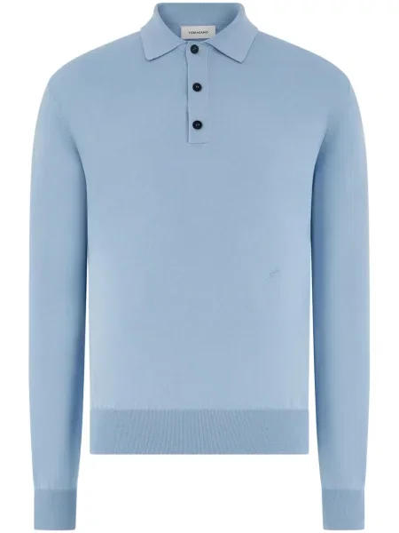 Tricou polo Ferragamo cu broderie albastru