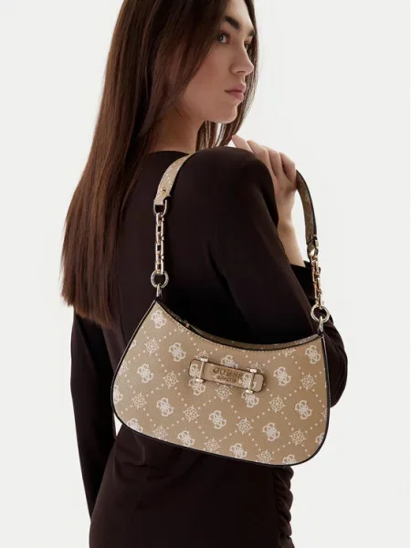 Τσάντα Guess Carrie Logo μπεζ