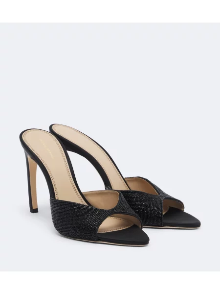 Papuci tip mules Victoria Beckham din satin cu mărgele negru