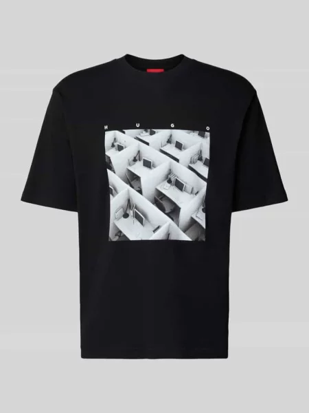 Krój slim fit T-shirt z czystej Model DODGER' Hugo czarna