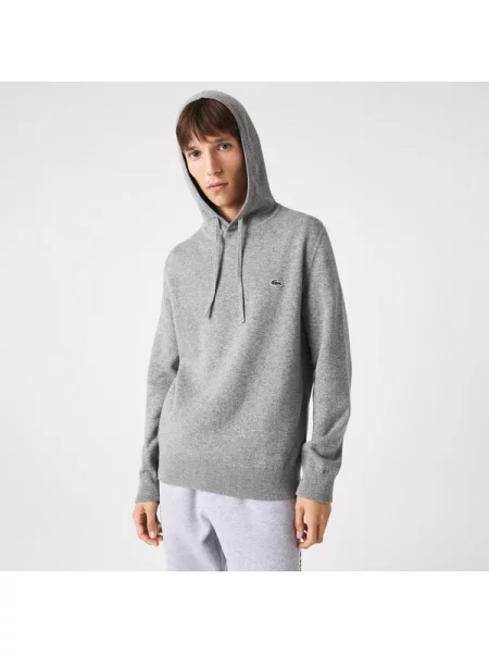 Lacoste Sweter Z Kapturem O Klasycznym Kroju I Kontrastowym Wnętrzu szary