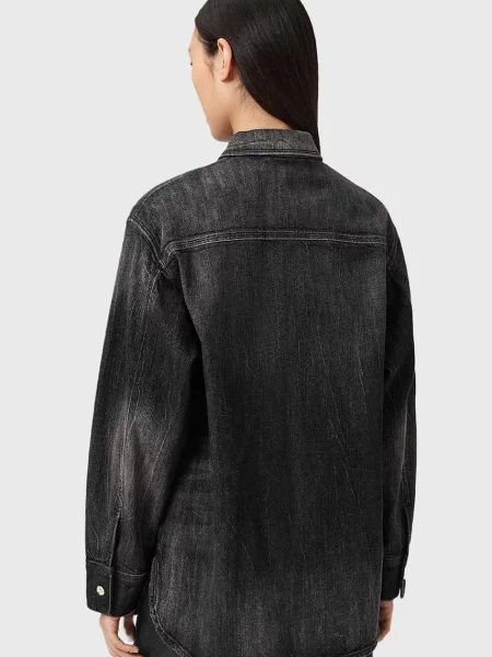 AllSaints koszula jeansowa regular z kołnierzykiem klasycznym czarny