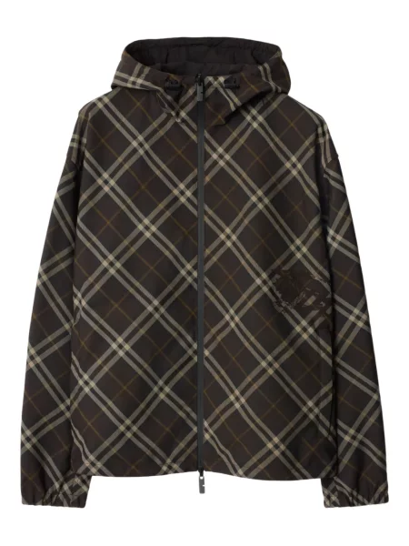Geacă Burberry în carouri cu glugă maro
