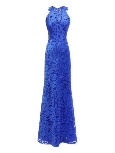 Rochie de satin Gemy Maalouf din satin cu model floral albastru