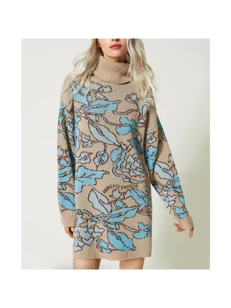Lniany sweter Twinset niebieski