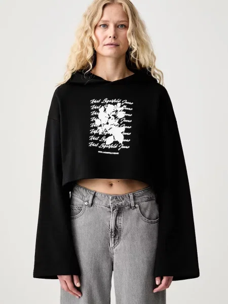 Geacă de blugi Karl Lagerfeld Jeans cu glugă negru