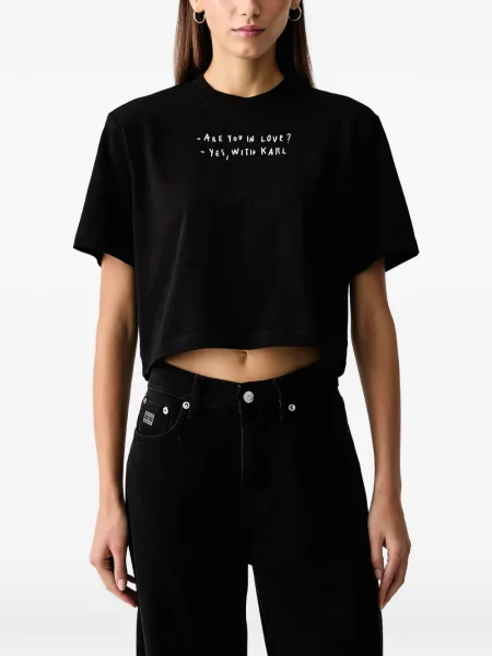 Подрязан тениска Karl Lagerfeld Jeans с принт черно