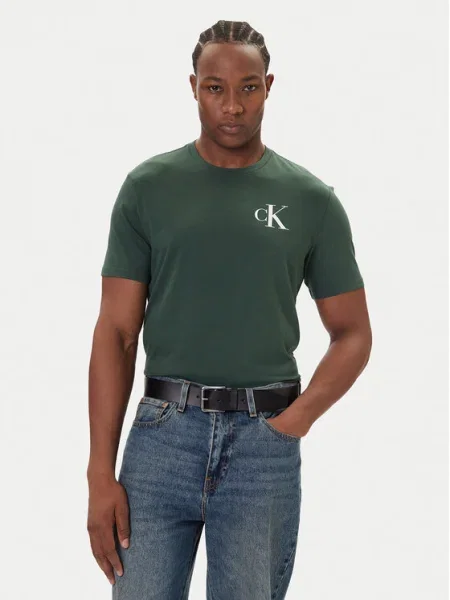 Тениска Calvin Klein Jeans с изчистен дизайн зелено