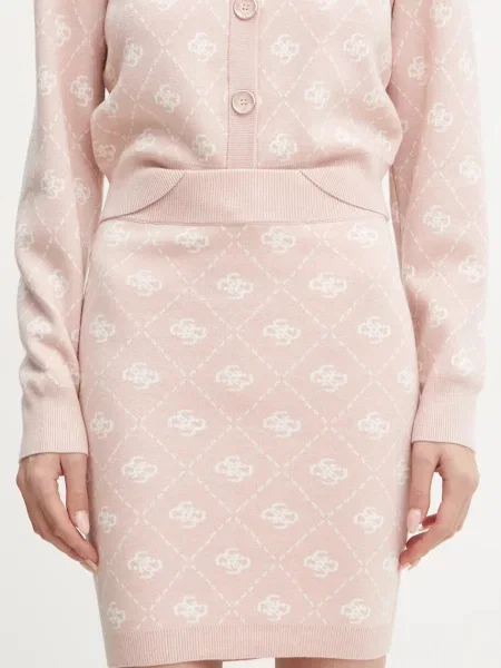 Пола с вълна Guess SARAH къса с кройка тип молив розово