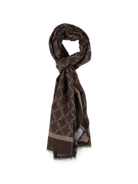 Fular Emporio Armani cu franjuri cu imprimeu geometric maro
