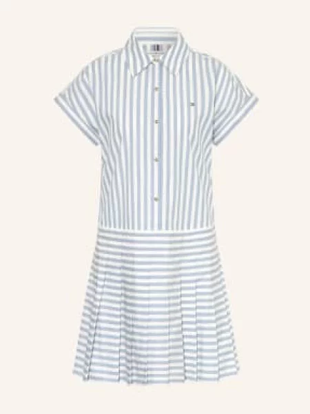 Sukienka Tommy Hilfiger Poplin Pleated Short Ss Dress White Banker Stp Ecru Brisk Blue L biała