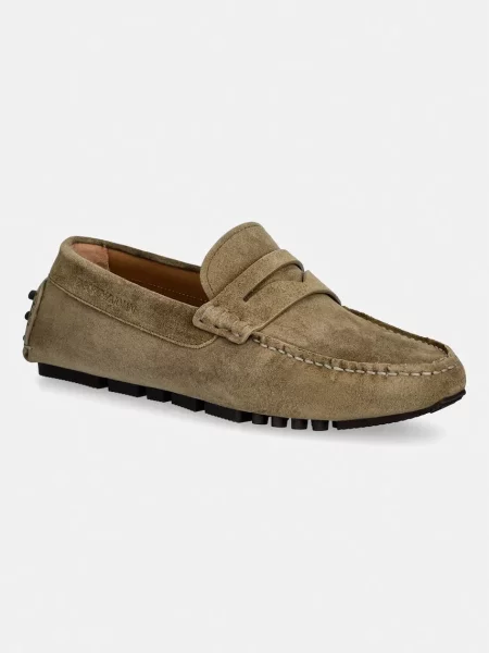 Emporio Armani mocasini de bărbați din piele întoarsă verde