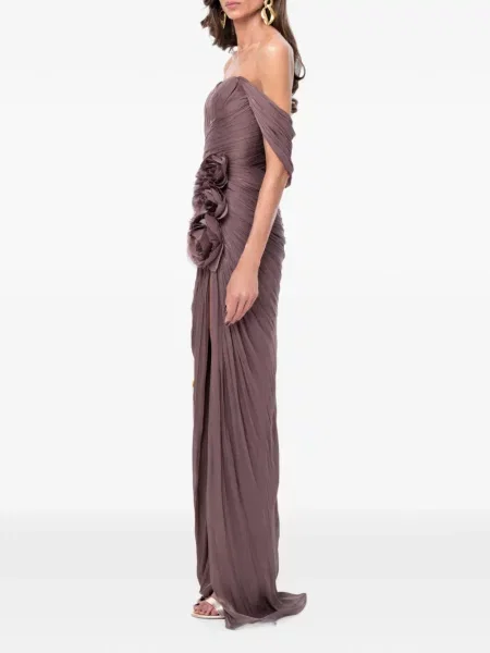 Rochie maxi Ana Radu cu model floral cu volane maro