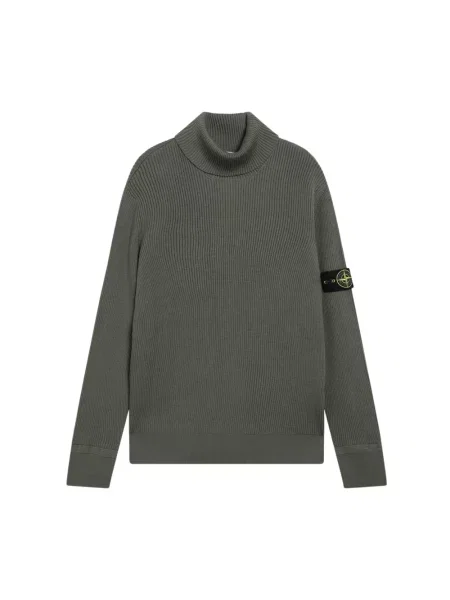 Sweter z golfem Stone Island wełniany z kamieniami zielony