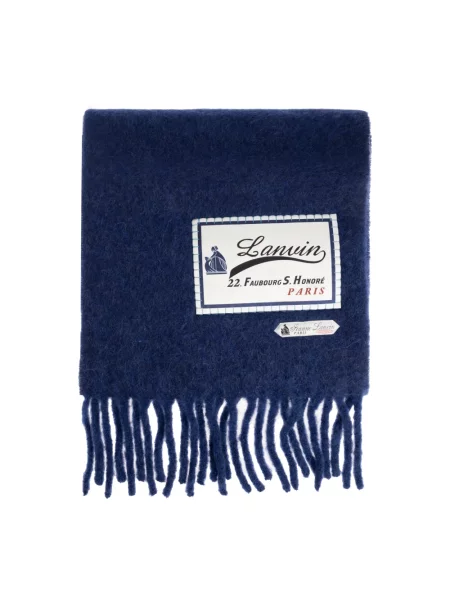 Szal Lanvin wełniana z logo niebieska