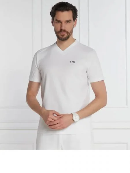 BOSS GREEN Tricou Tee V | stretch alb