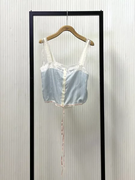 Top Chloé din dantelă albastru