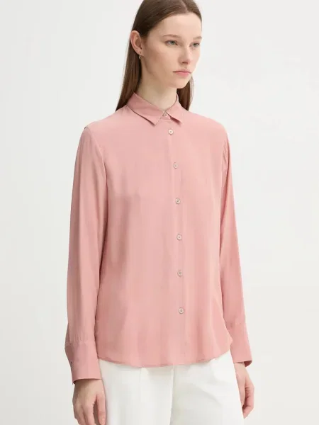 PS Paul Smith camasa din amestec de matase cu guler clasic regular roz