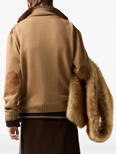 Cardigan Miu Miu din piele de căprioară maro