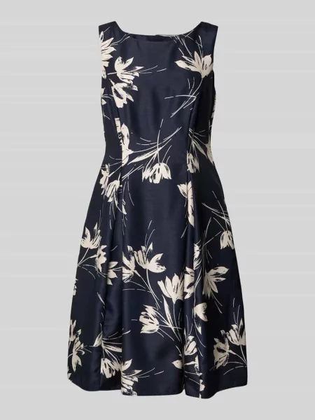 Sukienka koktajlowa o długości do kolan z okrągłym dekoltem Christian Berg Cocktail granatowa