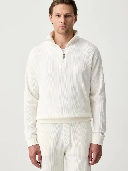 BOSS hanorac de loungewear pentru bărbați cu Structure Zip bej