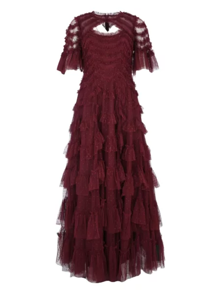 Rochie maxi Needle & Thread cu volane scurtă de costum roșu