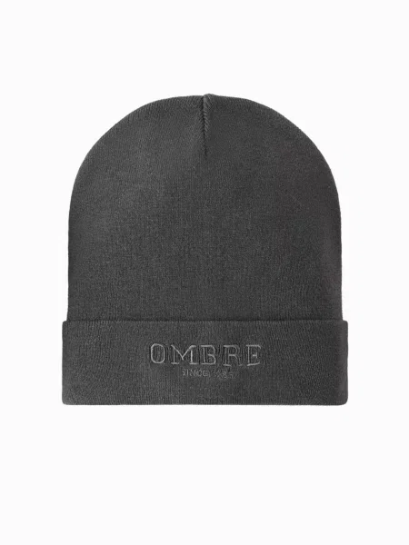 Pletená čiapka Ombre s nápisom sivá