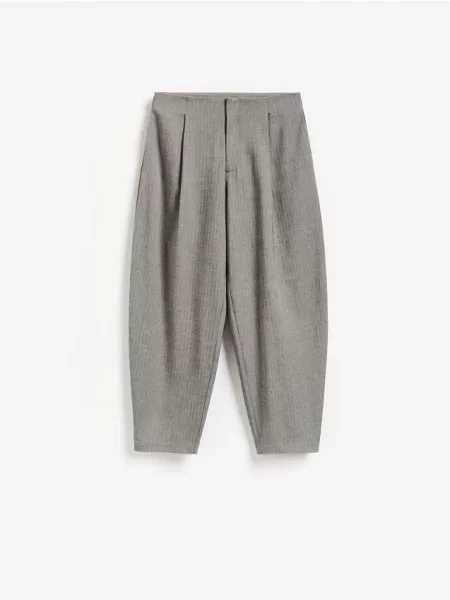 Reserved Pantaloni barrel cu pliuri gri-închis gri