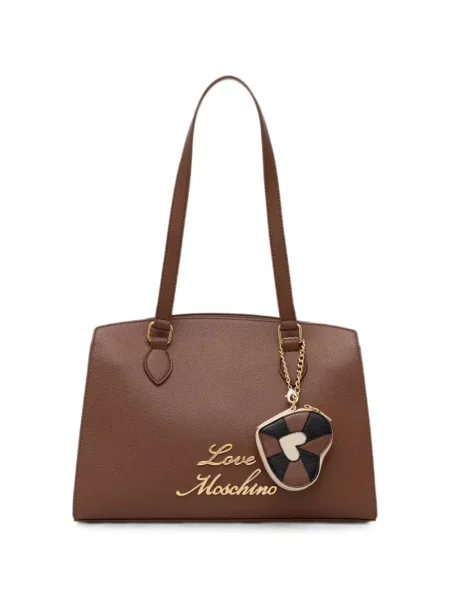 Pandantiv Love Moschino cu motiv cu inimi cu autograf maro