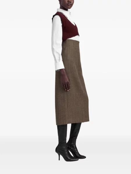 Fustă Maison Margiela de lână cu model herringbone maro