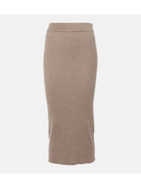 Fustă midi Brunello Cucinelli tricotate până la genunchi bej