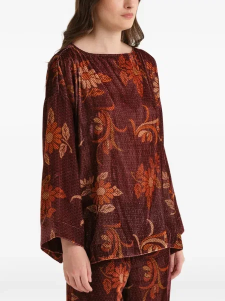 Bluză Maliparmi de catifea cu model floral cu imagine roșu