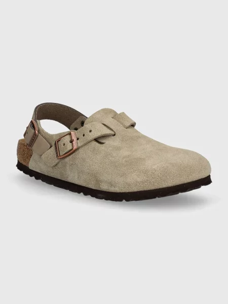Birkenstock sandale din piele intoarsa Tokio femei bej