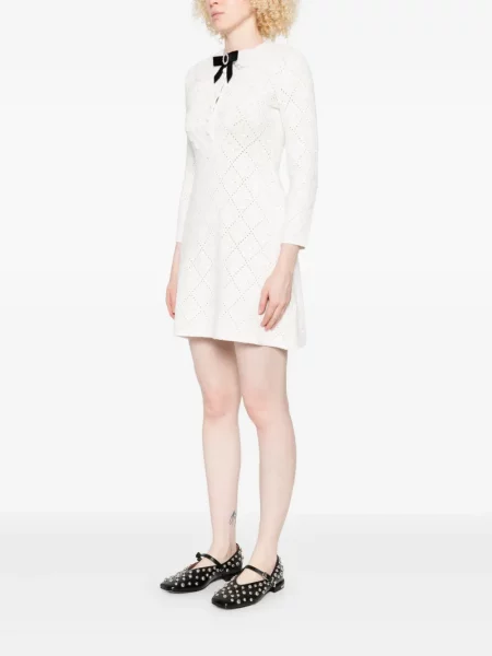 Rochie mini Self-portrait cu funde de costum alb