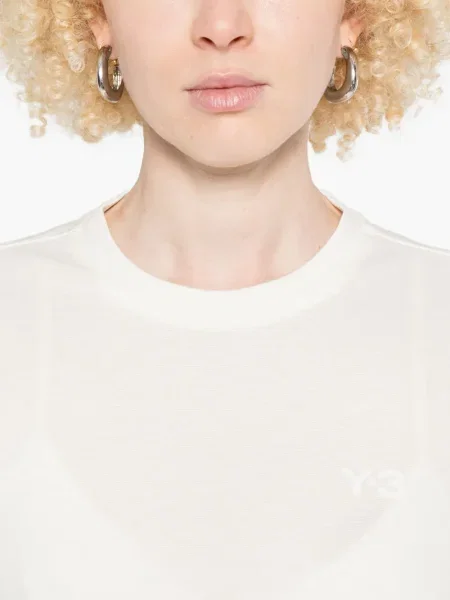 Top Y-3 cu decolteu rotund lung alb