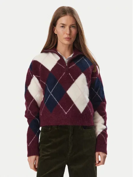 Tommy Jeans Πουλόβερ μπλε μαρέν / κόκκινο κρασί / offwhite μωβ