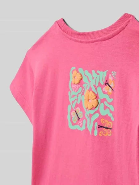 T-shirt z haftem i okrągłym dekoltem Blue Seven