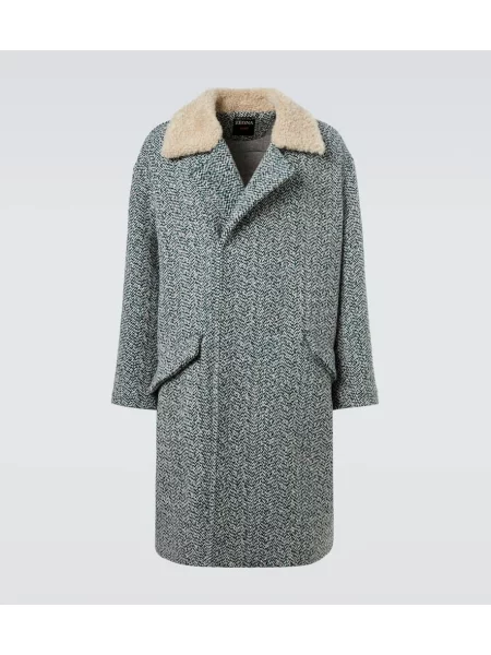 Palton Zegna de lână cu model herringbone verde