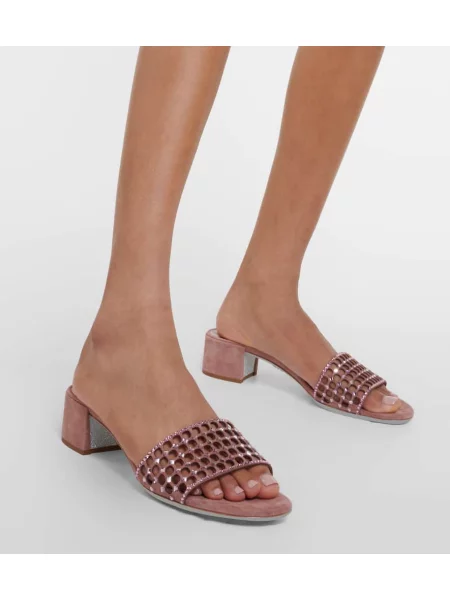 Papuci tip mules Rene Caovilla din piele de căprioară roz