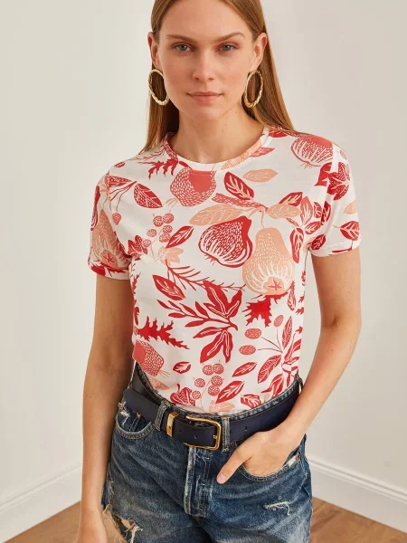 Olalook Tričko marhuľová / koralová / červená biela