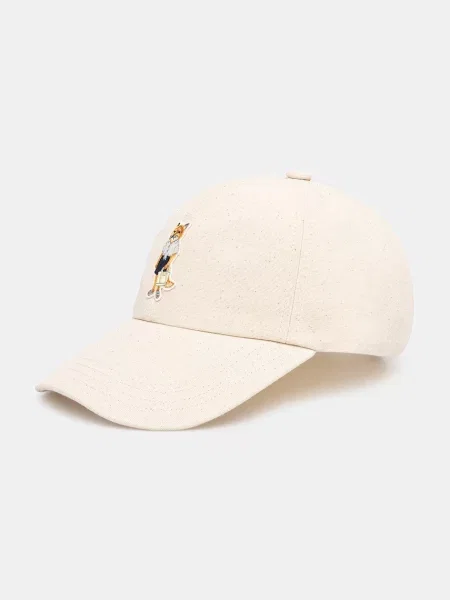 Maison Kitsuné Dressed Fox καπέλο με γείσο μπεζ