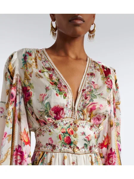 Rochie maxi Camilla din satin cu model floral