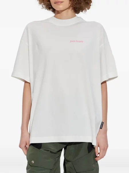 Tricou Palm Angels cu broderie cu decolteu rotund alb