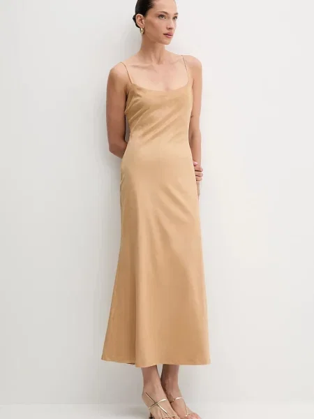 Сукня Bardot midi розкльошена коричневий