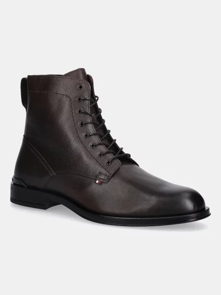 Кожени боти Tommy Hilfiger CORPORATE HILFIGER LTH ZIP BOOT мъжки кафяво