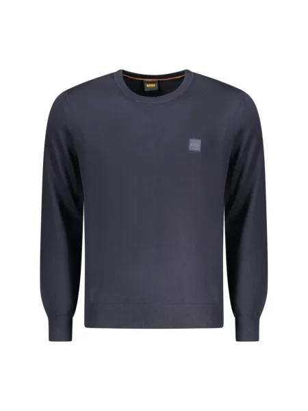 Sweter z dzianiny z okrągłym dekoltem model ‘Kanovano’ Boss Orange niebieski